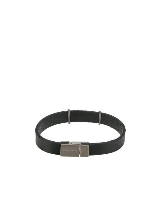 Saint Laurent White Logo Plaque Bracelet