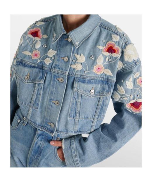 Citizens of Humanity Blue Lena Embroidered Cropped Denim Jacket