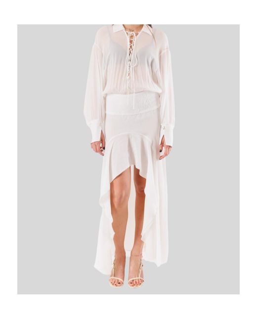 Patrizia Pepe White Lace-Trim High-Low Dress