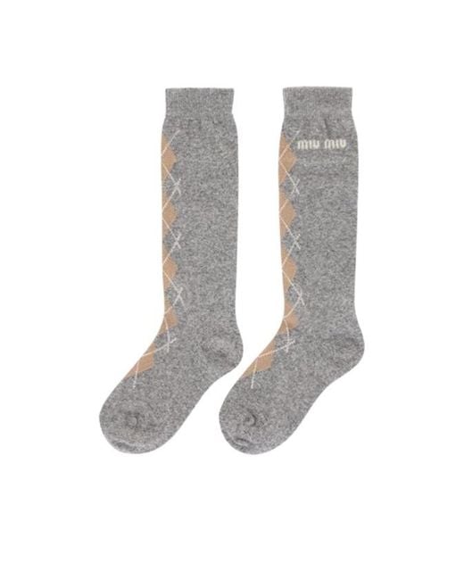Miu Miu White Logo-Intarsia Long Socks