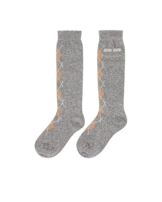 Miu Miu White Logo-Intarsia Long Socks