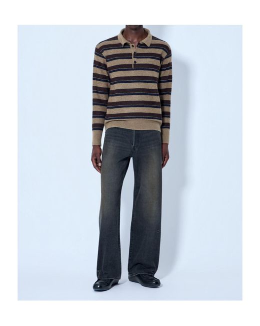 Ssstein Black Striped Knitted Polo Shirt for men
