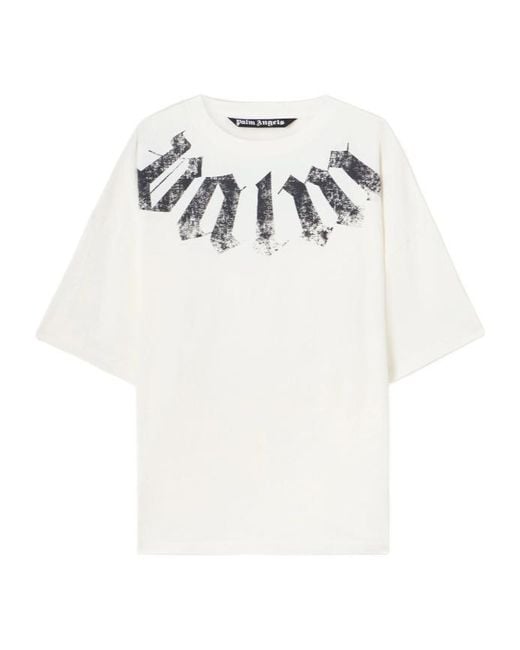 Palm Angels White Big Neck Logo Loose Fit T-Shirt for men
