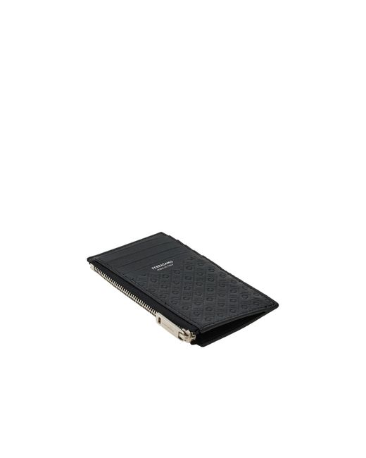 Ferragamo Black Ferragamo Logo Stamp Card Case for men