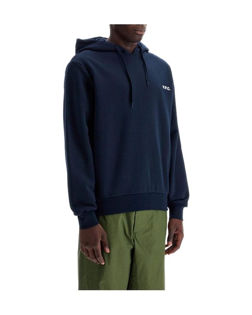 A.P.C. Blue Logo Detailed Drawstring Hoodie for men