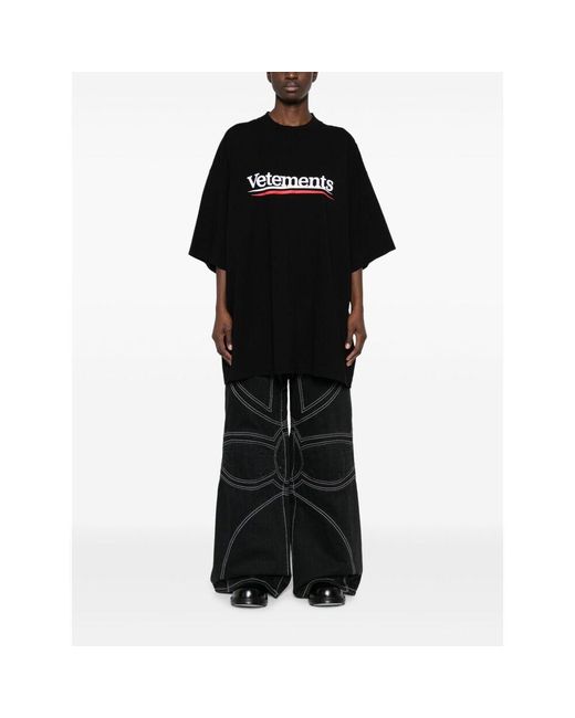 Vetements Black Logo Printed Crewneck T-Shirt for men