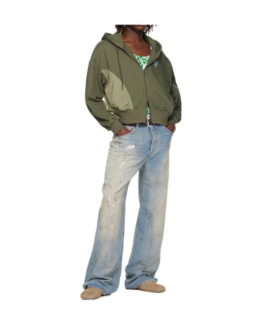 ANDERSSON BELL Green Patchwork Ma-1 Zip-Up Hoodie for men