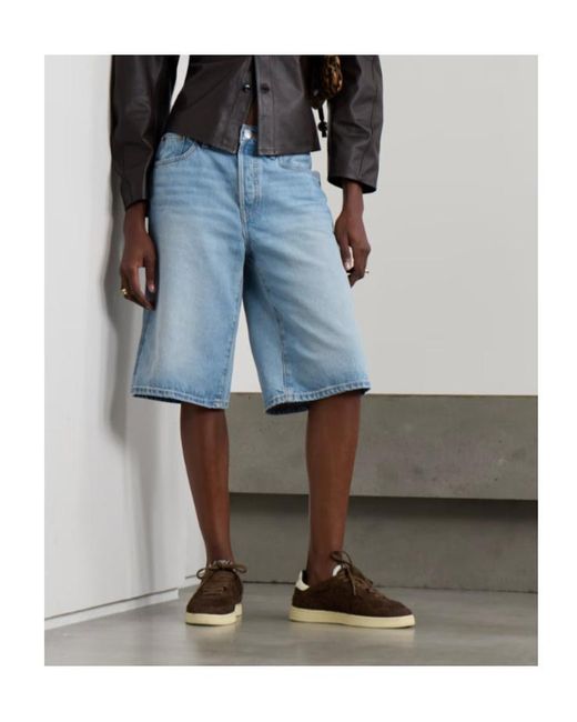 Re/done Blue Skater Low-Rise Denim Shorts