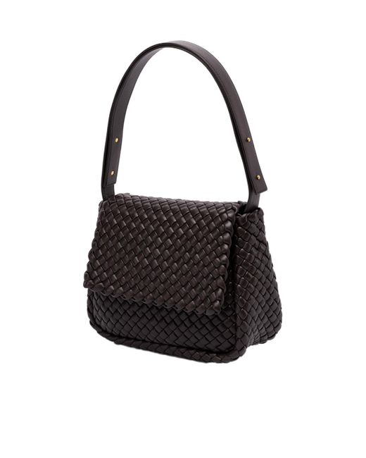 Bottega Veneta Black Cobble Intrecciato Foldover Top Shoulder Bag
