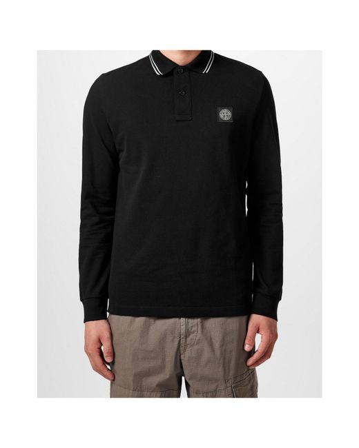 Stone Island Black Logo Patch Polo Shirt for men