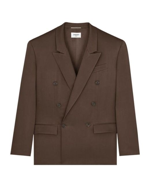 Saint Laurent Brown Double-Breasted Long-Sleeved Jacket for men