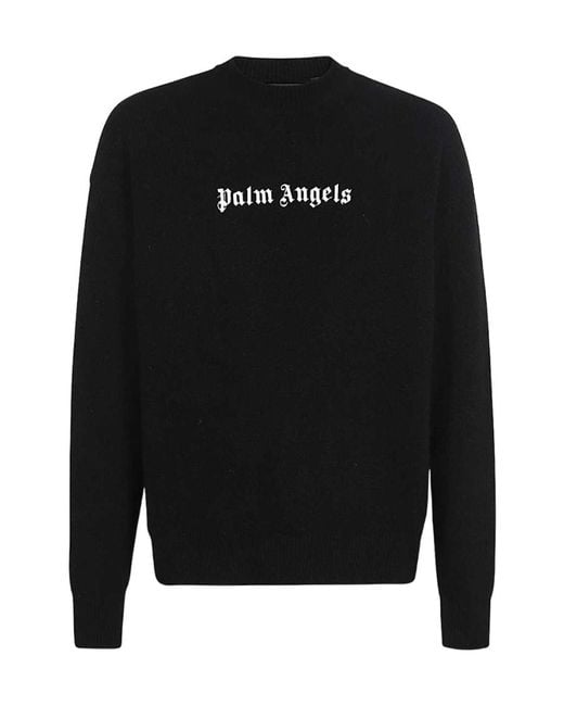Palm Angels Black Logo Embroidered Crewneck Jumper for men