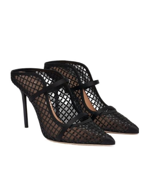 Malone Souliers Black Maureen 100 Sequin Mesh Mules