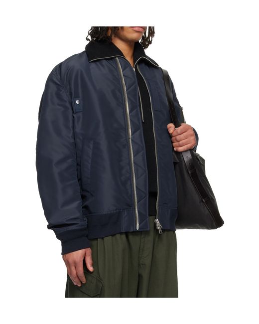 Sacai Blue Zip-Up Bomber Jacket for men
