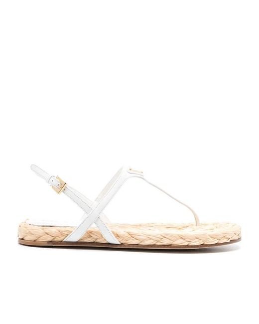 Prada White Triangle-Logo Thong Sandals