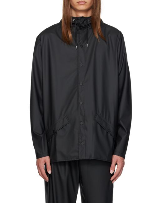 Rains Black Hooded Water-Resistant Jacket for men