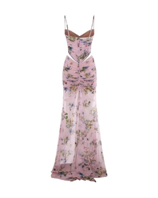 Blumarine Purple Floral Print Cut-Out Dress