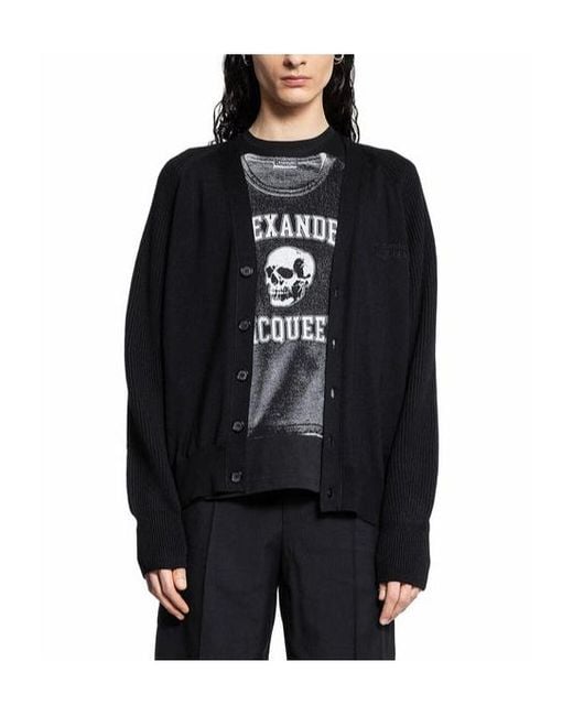 McQueen Black Buttoned Logo Embroidered Cardigan for men