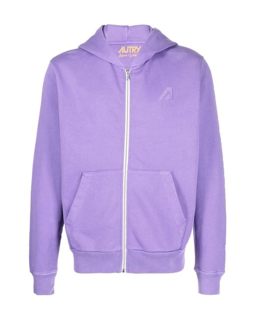 Autry Purple Logo-Patch Zipped Hoodie for men