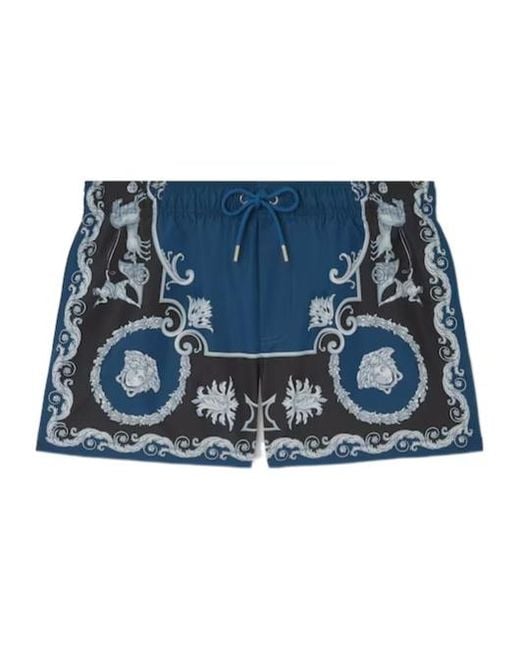 Versace Blue Baroque Print Swim Shorts for men