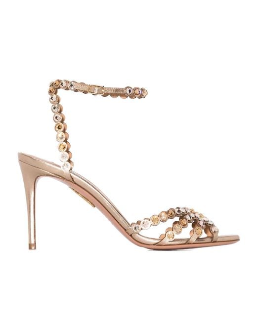 Aquazzura Metallic Tequila Crystal-Embellished Heeled Sandals