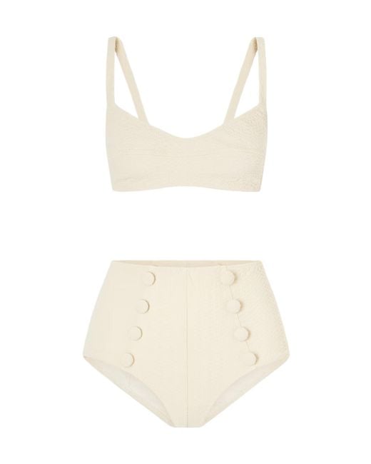 Lisa Marie Fernandez White Ruched High-Waisted Bikini
