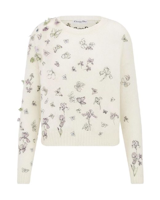 Dior White Embroidered Sweater