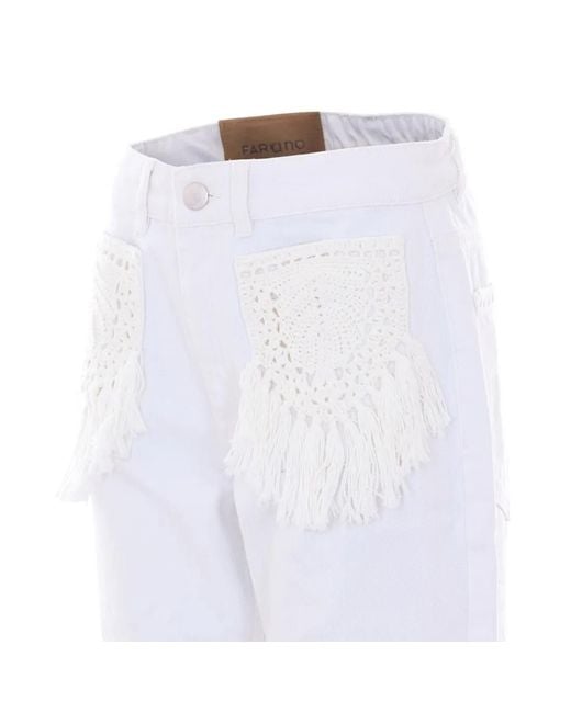 Farm Rio White Crochet Trim Wide-Leg Jeans