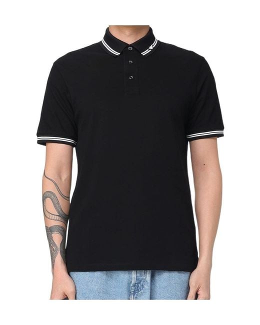 Emporio Armani Black Piped Collar Piqué Polo Shirt for men