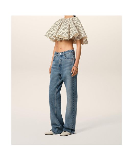 AMI Natural Ruffled Cropped Top