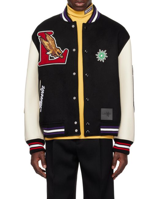 Lanvin Black X Future Logo-Patch Varsity Bomber Jacket for men