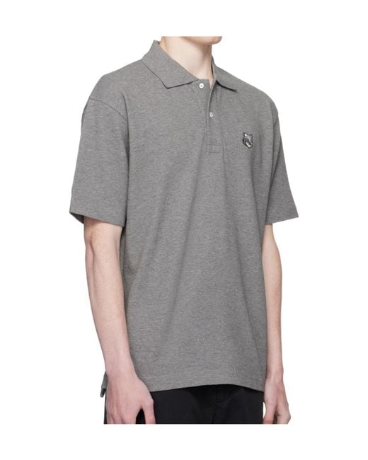 Maison Kitsuné Gray Lapel Short Sleeve Polo Shirt for men