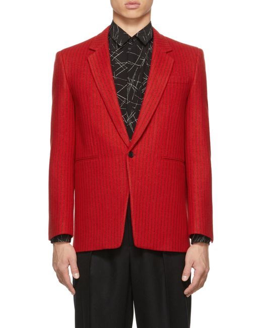 Saint Laurent Red Pinstripe-Pattern Single-Breasted Blazer for men