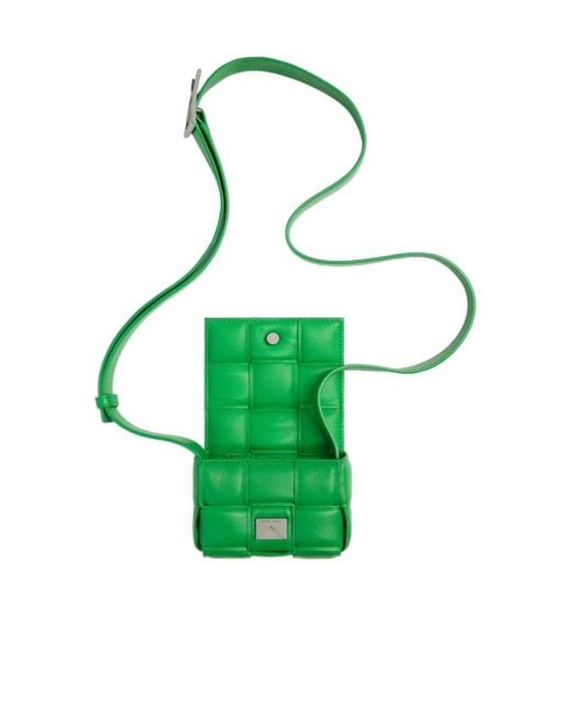 Bottega Veneta Green Woven Logo Detailed Padded Crossbody Bag for men