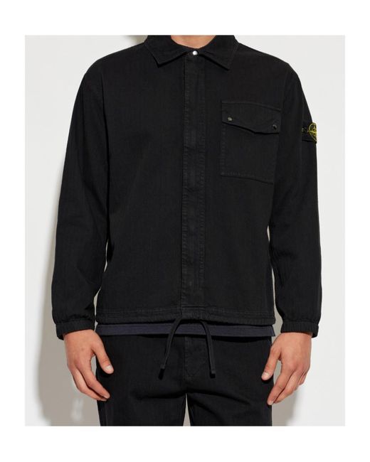 Stone Island Black Long Sleeve Logo Patch Jacket for men