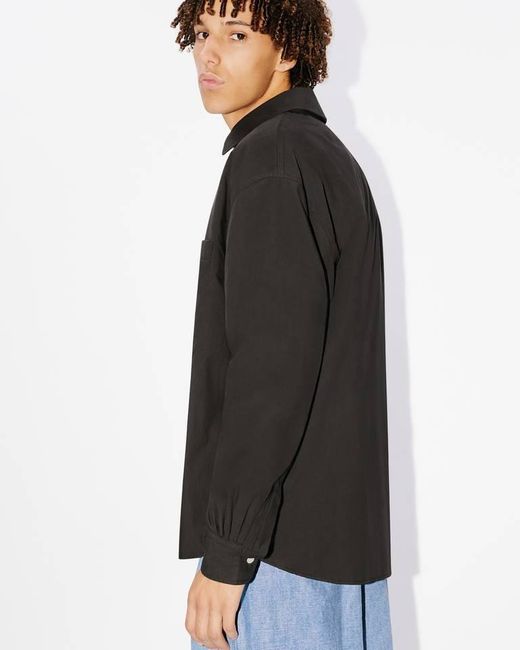 KENZO Black Logo Patch Buttoned Padded Shirt for men
