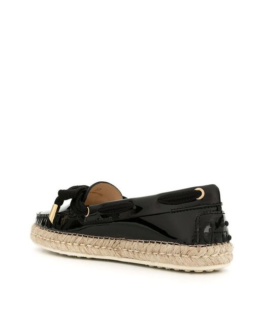 Tod's Black Gommino Knitted Strap Straw Shoes