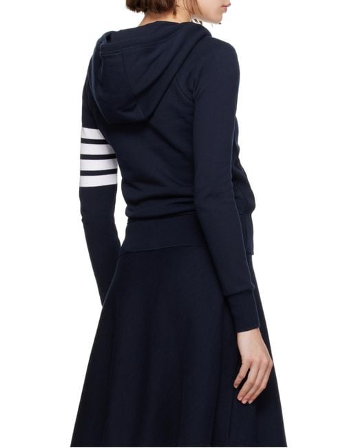 Thom Browne Blue 4-Bar Striped Zip-Up Hoodie
