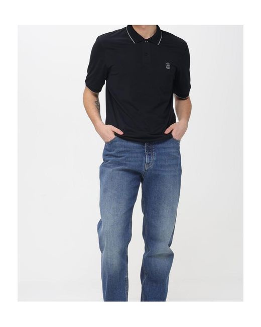 Brunello Cucinelli Black Logo Embroidered Short-Sleeved Polo Shirt for men