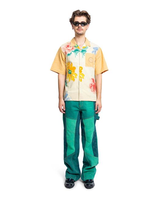 MARINE SERRE Green Floral Printed Buttoned Bowling Shirt for men