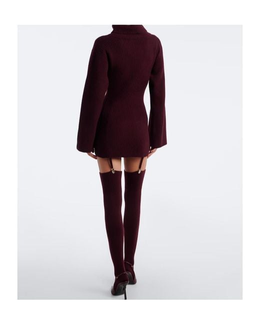 AYA MUSE Purple Cursa Ribbed-Knit Wool Minidress And Tights Set