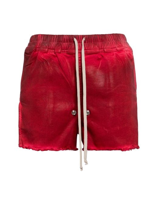 Rick Owens Red Side-Slit Denim Shorts
