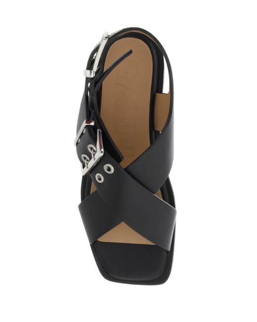 Ganni Multicolor Square Toe Crossover-Strap Bucked Sandals