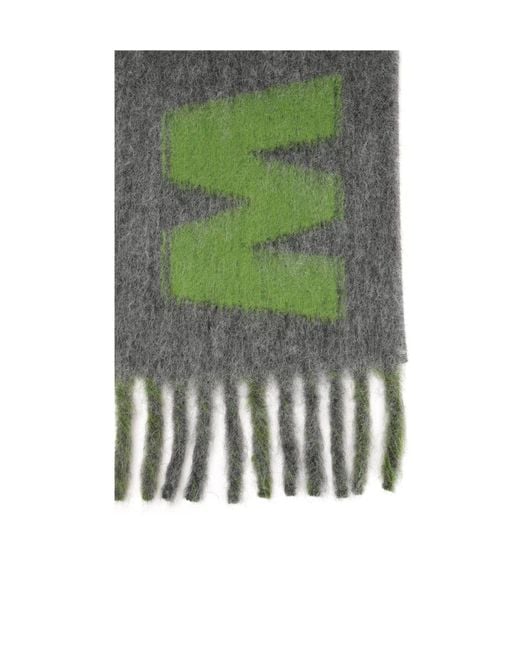 Marni Green Striped Fringed Scarf