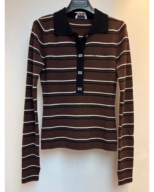 Ganni Blue Long-Sleeved Striped Knitted Polo Shirt