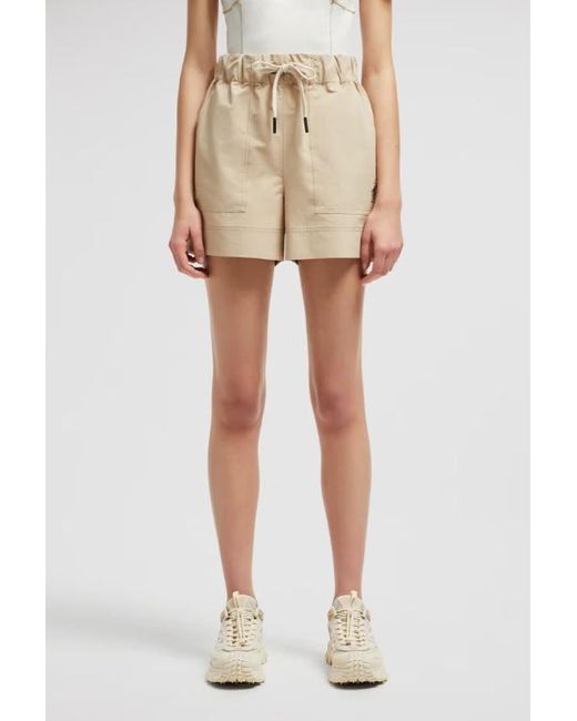 Moncler Natural Grenoble Logo Patch Drawstring Shorts