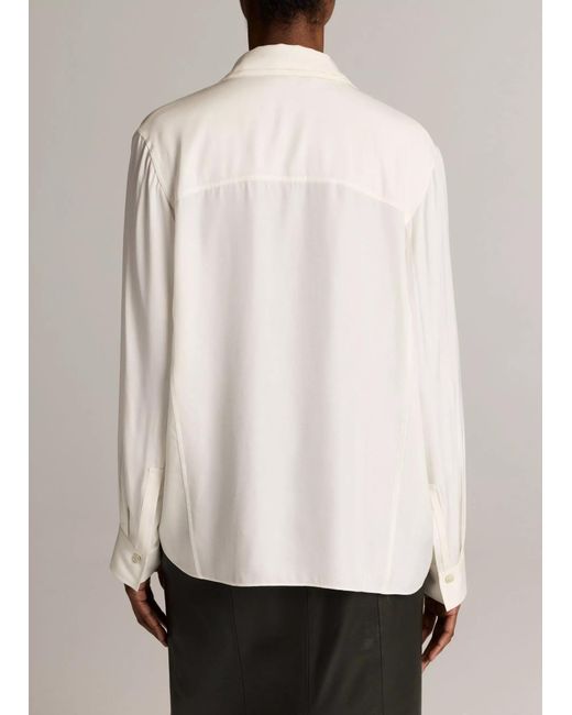 Vince White Double-Detail Silk-Blend Button-Front Shirt