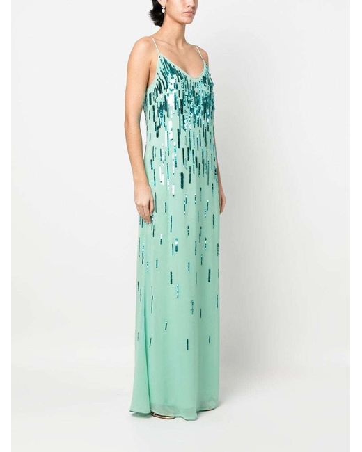Amen Green Embellished V-Neck Dresses