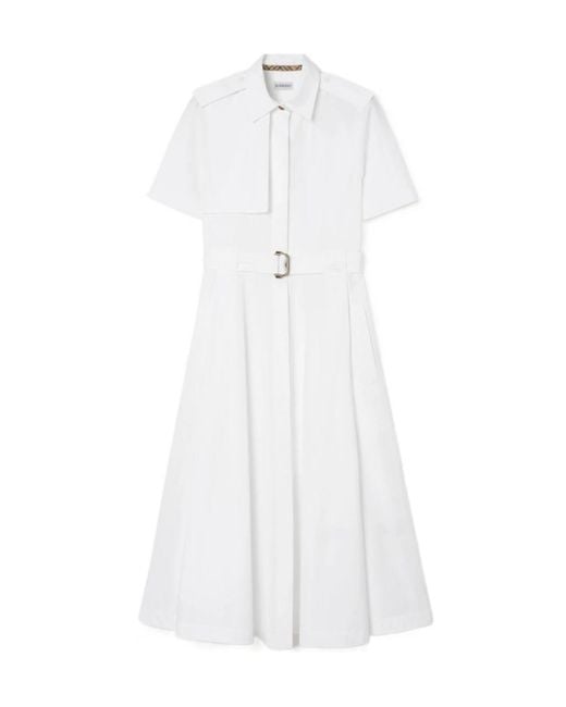 Burberry White Belted Poplin Shirt Dress