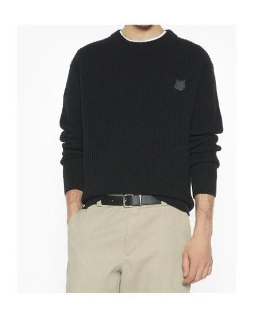 Maison Kitsuné Black Maison Kitsuné Fox Head Ribbed Jumper for men